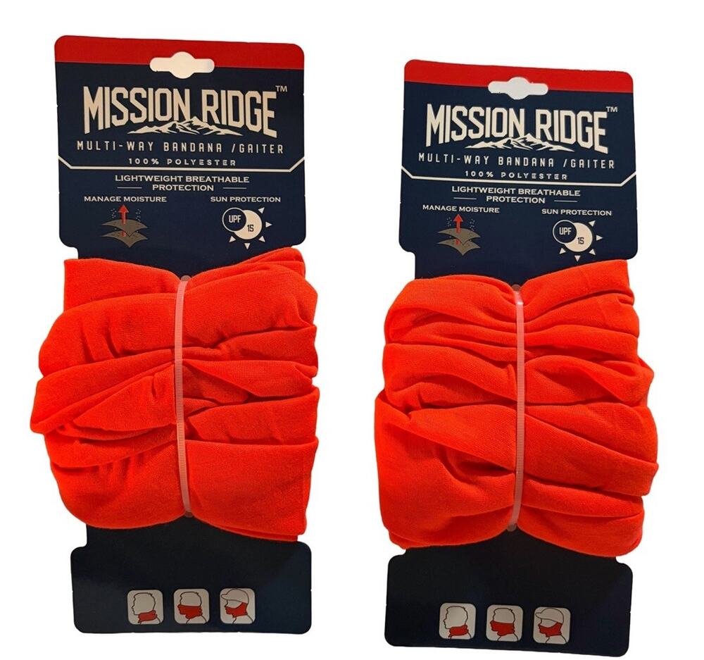 Mission Ridge Multi-Way Bandana Gaiter Blaze Orange Hunting Face Neck Cover 2pk